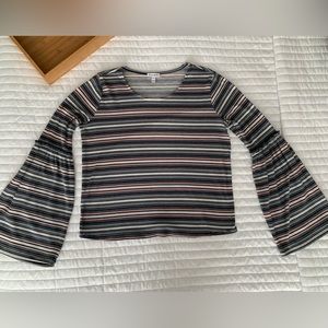Love, Fire Shirt Bell Sleeves Top Lightweight Striped Black Pink White Juniors M